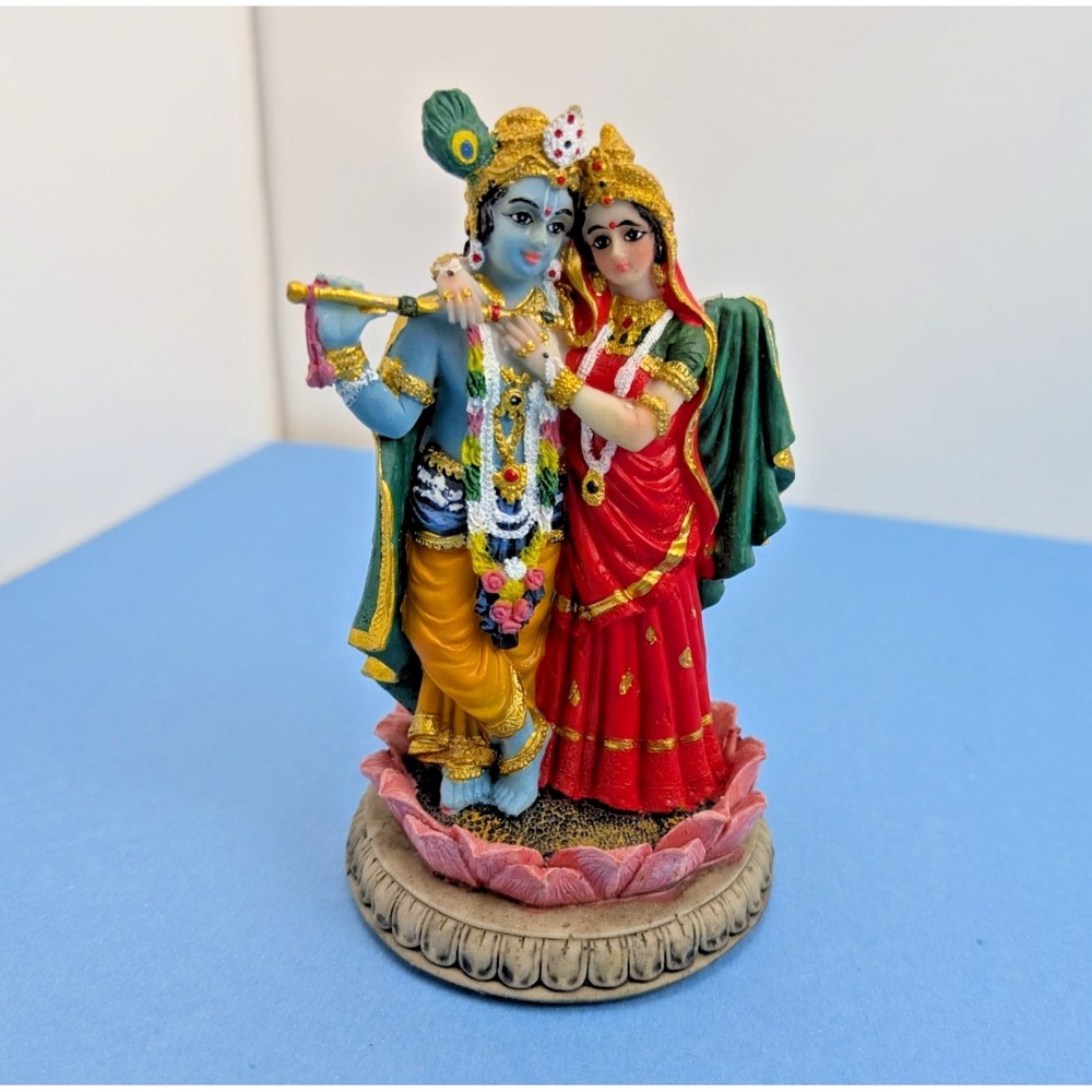 Indian Hindu Radha Krishna Statue Figure 5.5" Plastic Resin